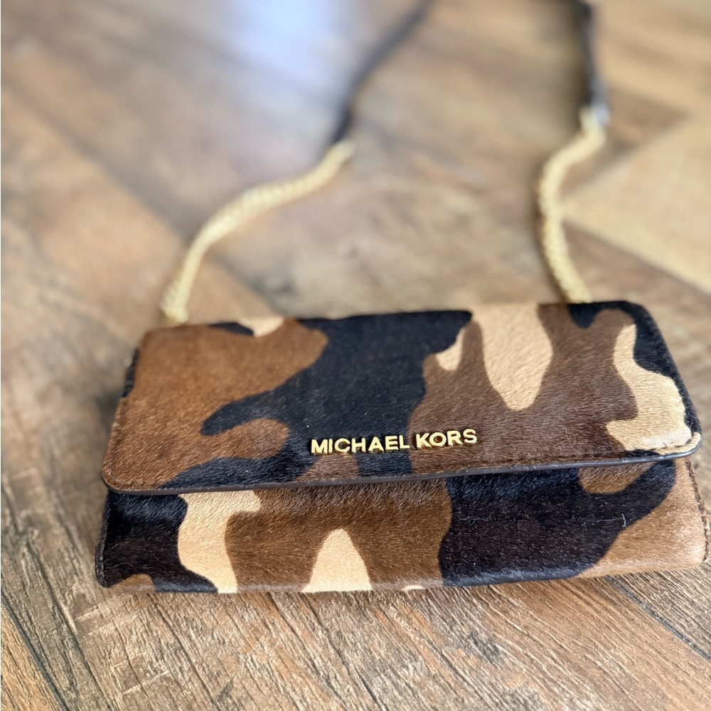 Michael Kors Brown and Black Camouflage wallet/Crossbody